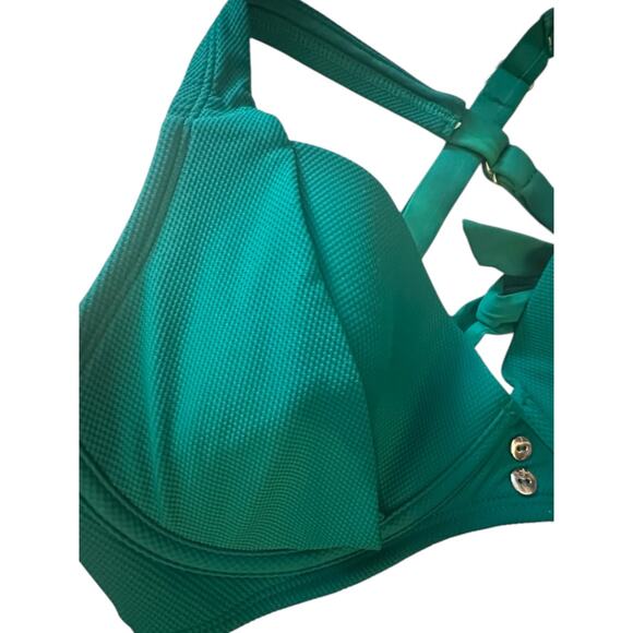 Green Textured X Tie Back High Waist Bikini Women's Large 12-14 New - Picture 3 of 11